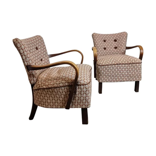 Pair of cocktail armchairs H 237, light brown walnut, by J. Halabala, UP Závody, Czechoslovakia, 1950s. - DIMENSION