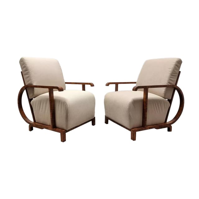 Pair of armchairs Art déco, walnut, beige, by J. Halabala, UP Závody, Czech Republic, 1930s. - DIMENSION
