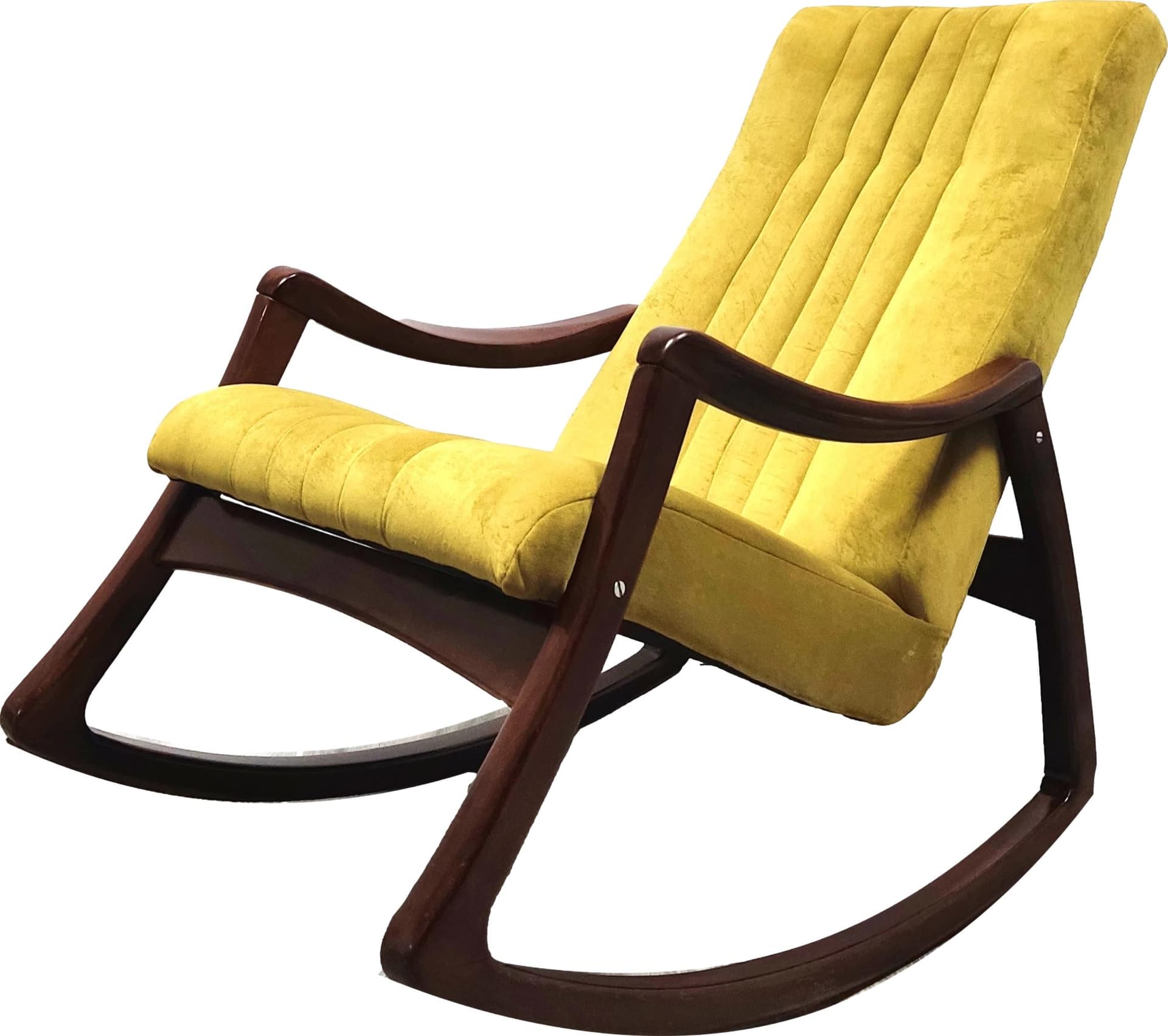 Rocking chair, mustard yellow, walnut, TON, Czechoslovakia, 1960s.