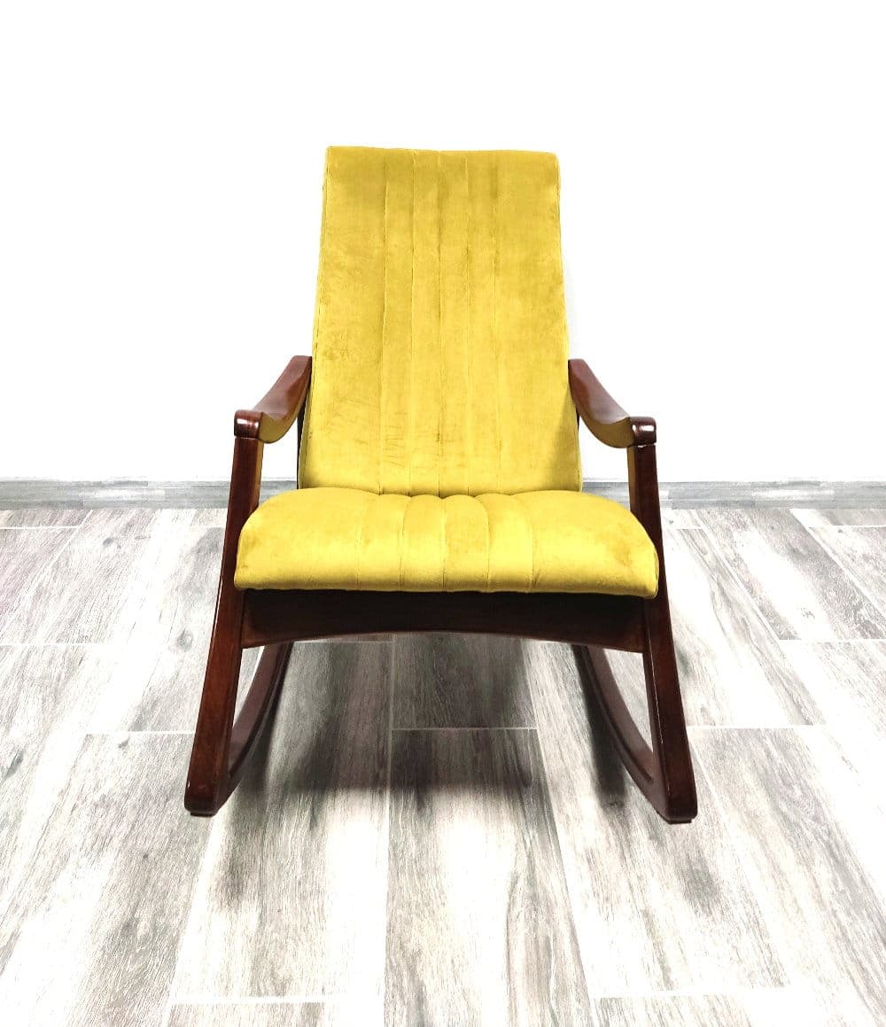 Rocking chair, mustard yellow, walnut, TON, Czechoslovakia, 1960s. - 48404