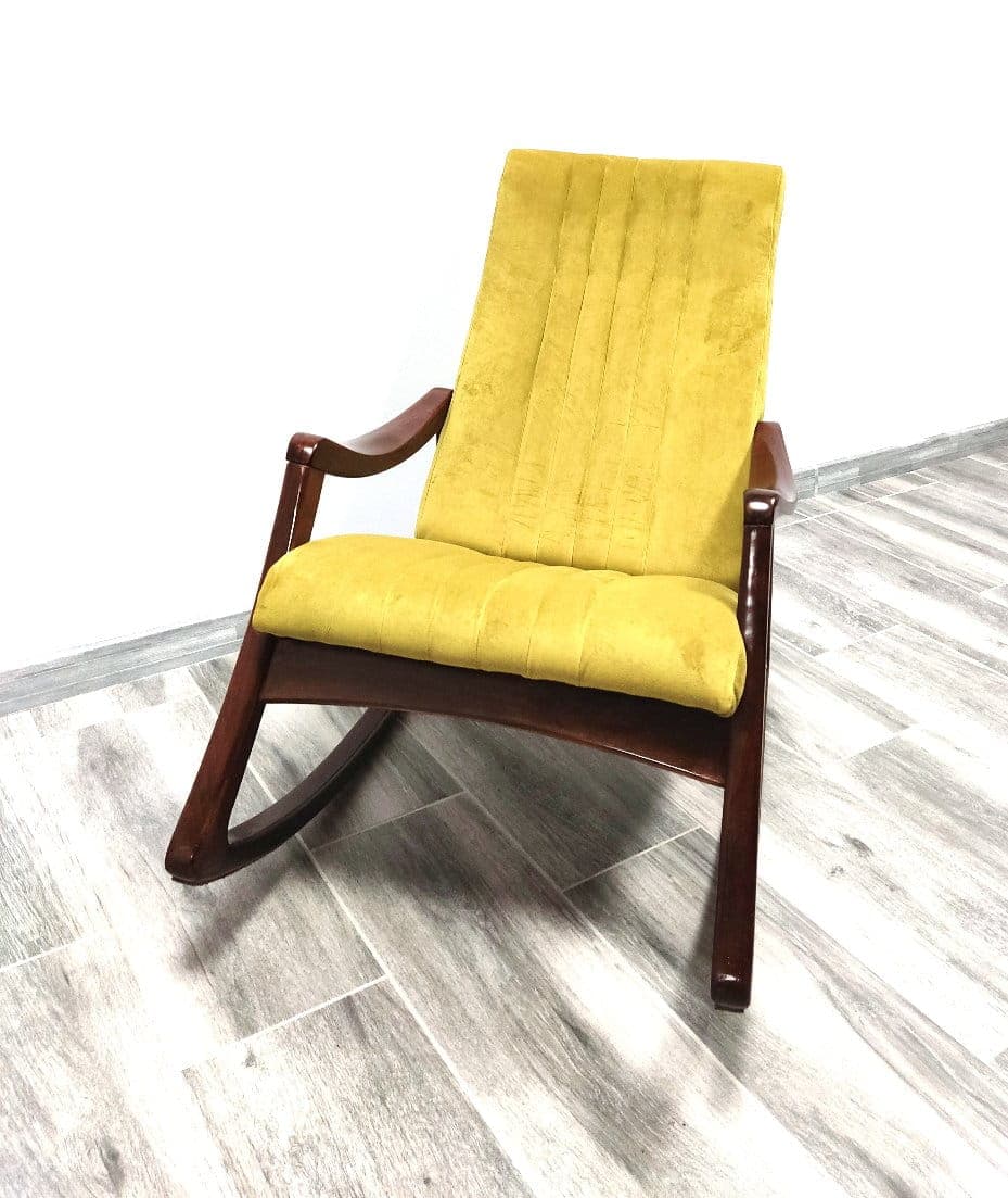 Rocking chair, mustard yellow, walnut, TON, Czechoslovakia, 1960s. - 48403