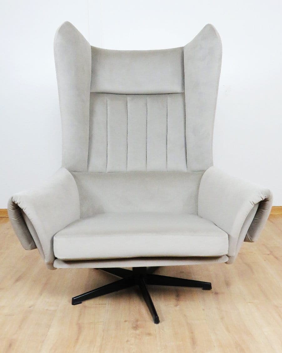 Swivel wingback armchair, grey velvet, black metal, UP Závody, Czechoslovakia, 1960s. - 48390