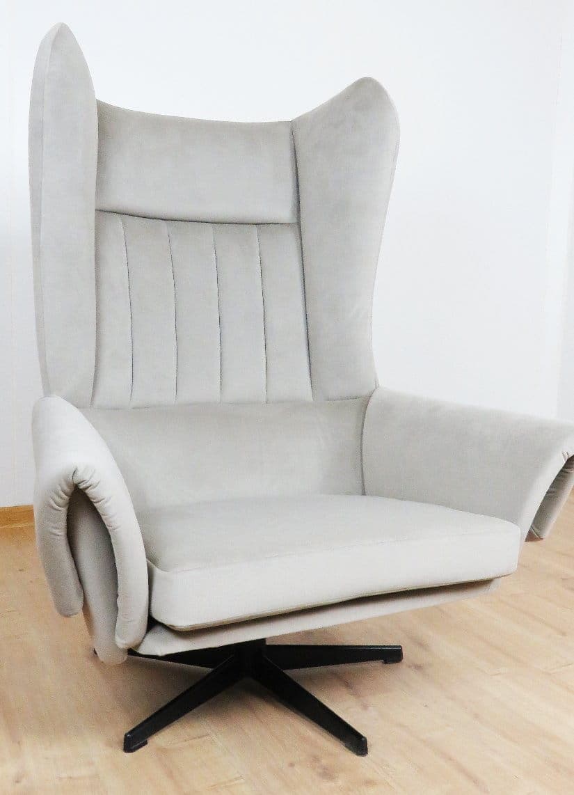 Swivel wingback armchair, grey velvet, black metal, UP Závody, Czechoslovakia, 1960s. - 48391