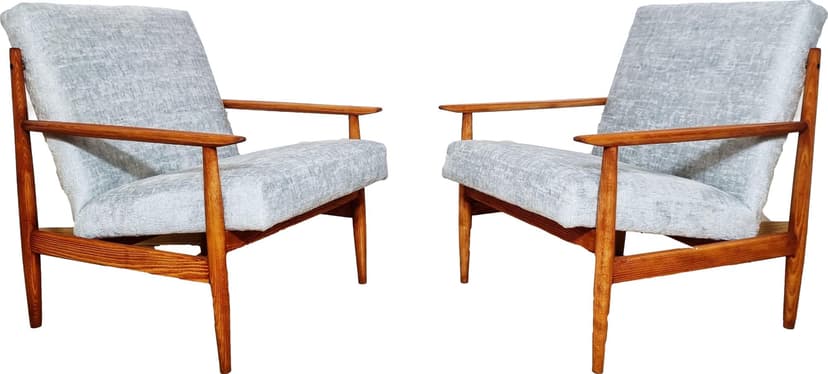 Pair of armchairs, grey, beech, TON, Czechoslovakia, 1960s.