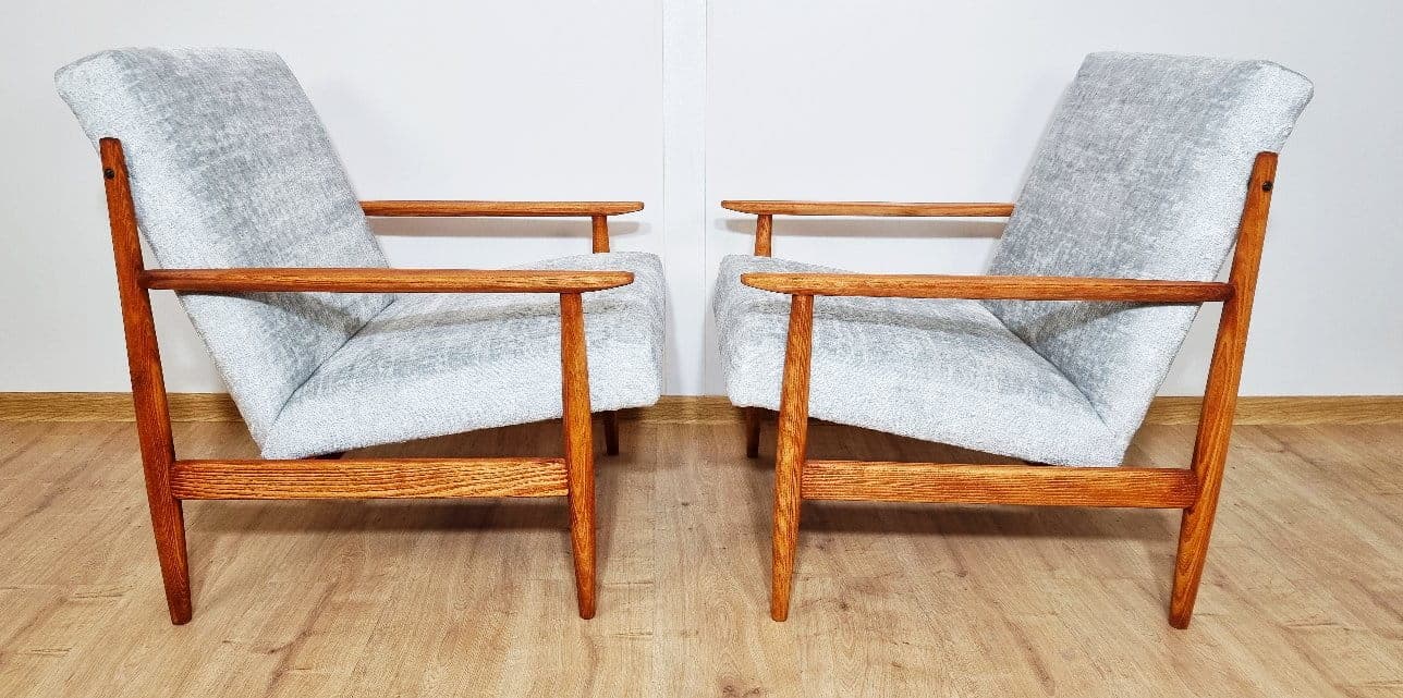Pair of armchairs, grey, beech, TON, Czechoslovakia, 1960s. - 48375
