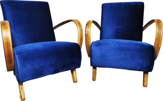 Pair of armchairs H 410, blue velvet, teak, by J. Halabala, UP Závody, Czechoslovakia, 1960s. - DIMENSION