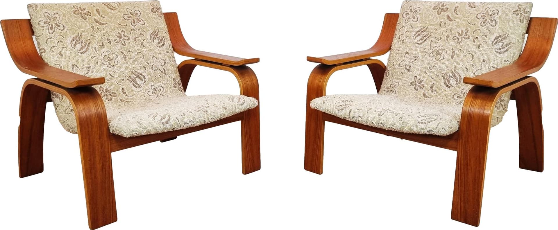 Pair of armchairs Woodline, oak plywood, beige, by M. Zanuso, Arflex, Italy, 1960s.