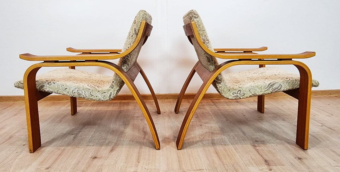 Pair of armchairs Woodline, oak plywood, beige, by M. Zanuso, Arflex, Italy, 1960s. - 48364
