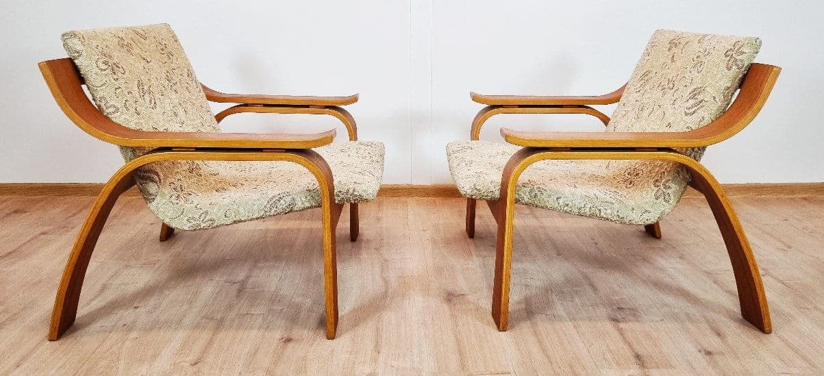 Pair of armchairs Woodline, oak plywood, beige, by M. Zanuso, Arflex, Italy, 1960s. - 48363