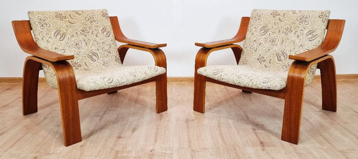 Pair of armchairs Woodline, oak plywood, beige, by M. Zanuso, Arflex, Italy, 1960s. - 48362