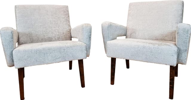 Pair of armchairs, grey bouclé, wood, by M. Navratil, Czechoslovakia, 1960s. - DIMENSION