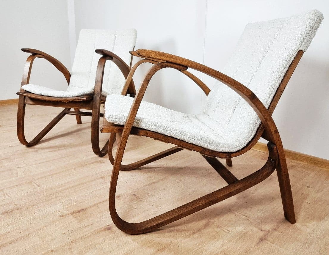 Pair of armchairs, dark brown beech, by J. Vanek, Up Zavody, Czechoslovakia, 1930s. - 48356