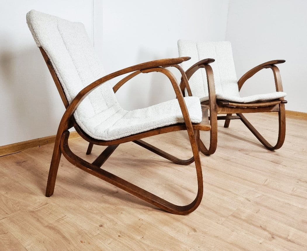 Pair of armchairs, dark brown beech, by J. Vanek, Up Zavody, Czechoslovakia, 1930s. - 48355