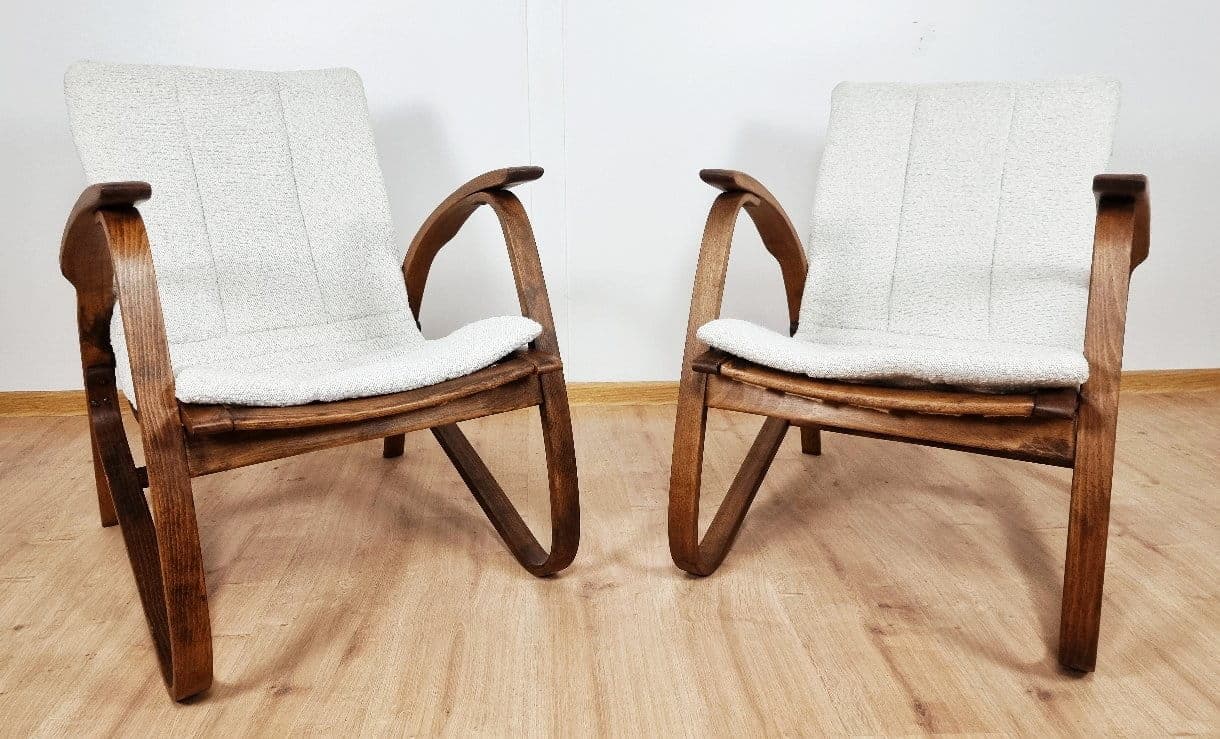 Pair of armchairs, dark brown beech, by J. Vanek, Up Zavody, Czechoslovakia, 1930s. - 48354