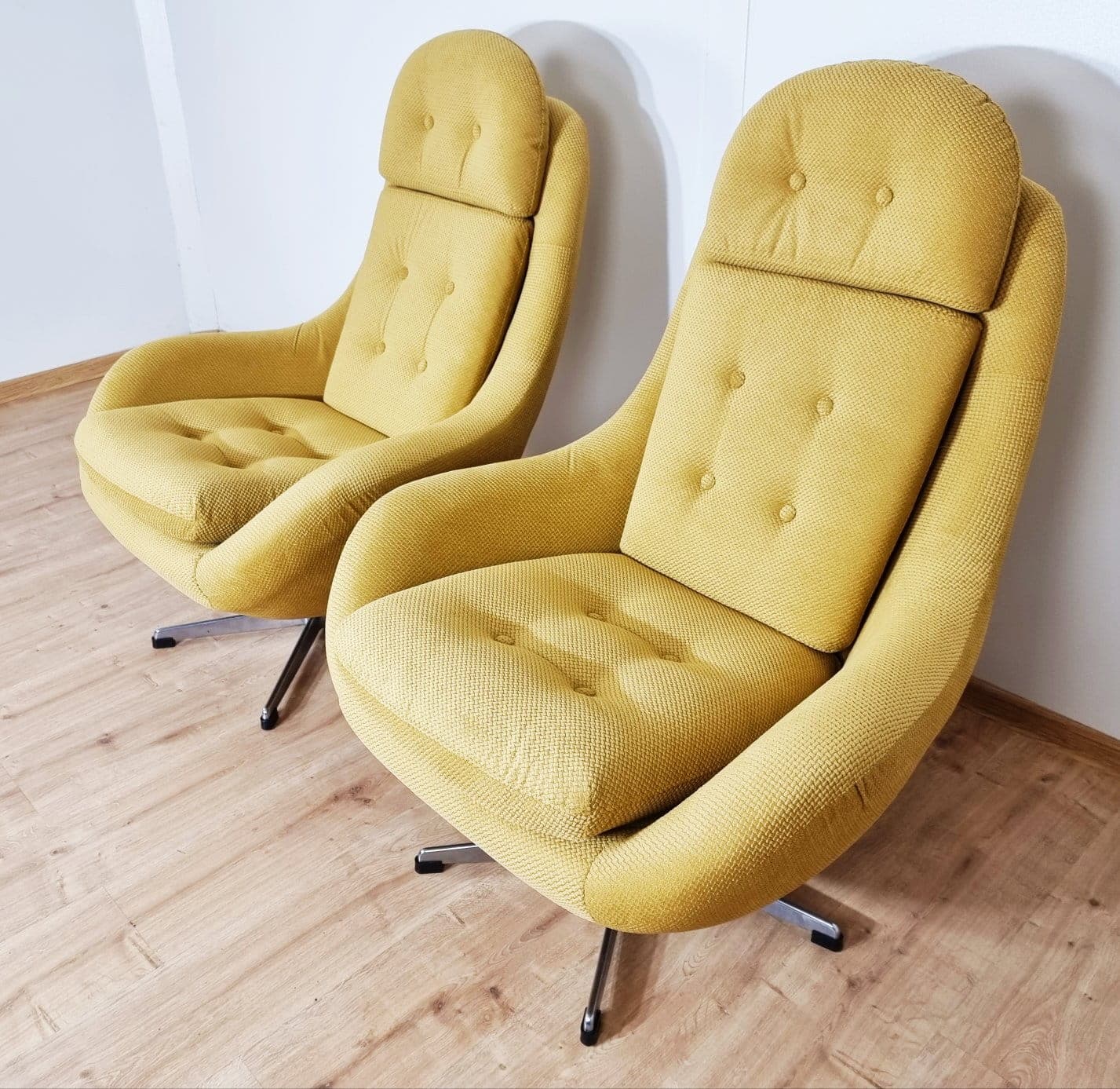 Swivel Armchair Uszak, yellow fabric, UP Závody, Czechoslovakia, 1960s. - 48352