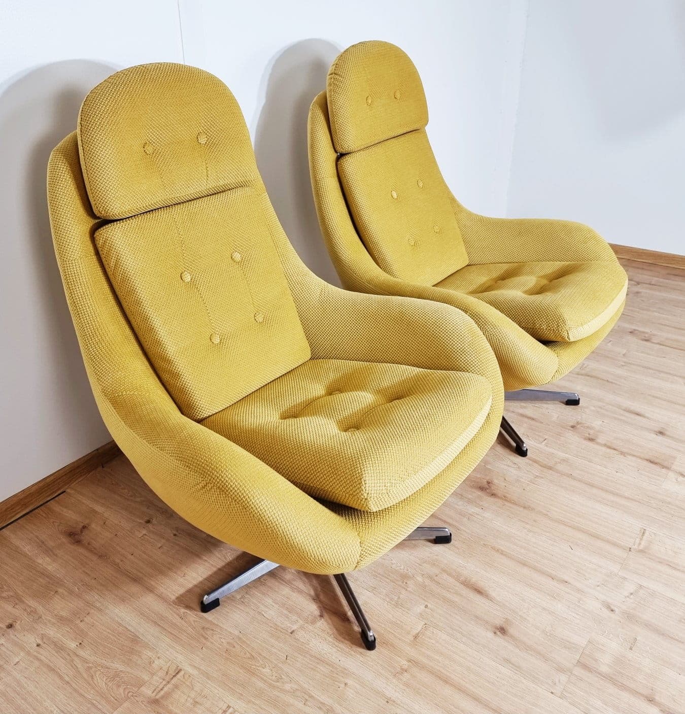 Swivel Armchair Uszak, yellow fabric, UP Závody, Czechoslovakia, 1960s. - 48351