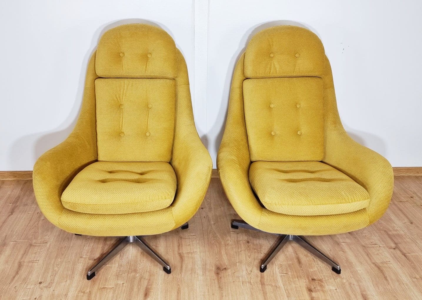 Swivel Armchair Uszak, yellow fabric, UP Závody, Czechoslovakia, 1960s. - 48350