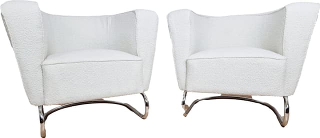 Pair of armchairs Art Deco, white bouclé, chrome steel, by J. Halabala, Czech Republic, 1930s. - DIMENSION