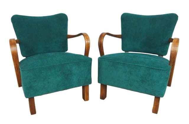 Pair of cocktail armchairs H 237, green velvet, oak beech, by J. Halabala, UP Závody, Czechoslovakia, 1950s. - DIMENSION