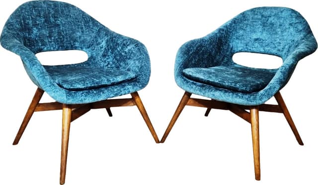 Pair of armchairs, turquoise velvet, by M. Navratil, Czechoslovakia, 1960s. - DIMENSION