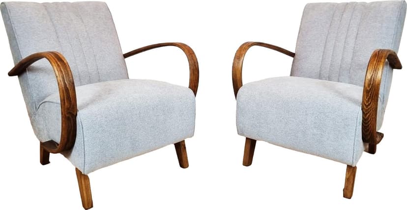 Armchair H 410, bentwood brown, grey fabric, by J. Halabala, Czechoslovakia, 1950s.