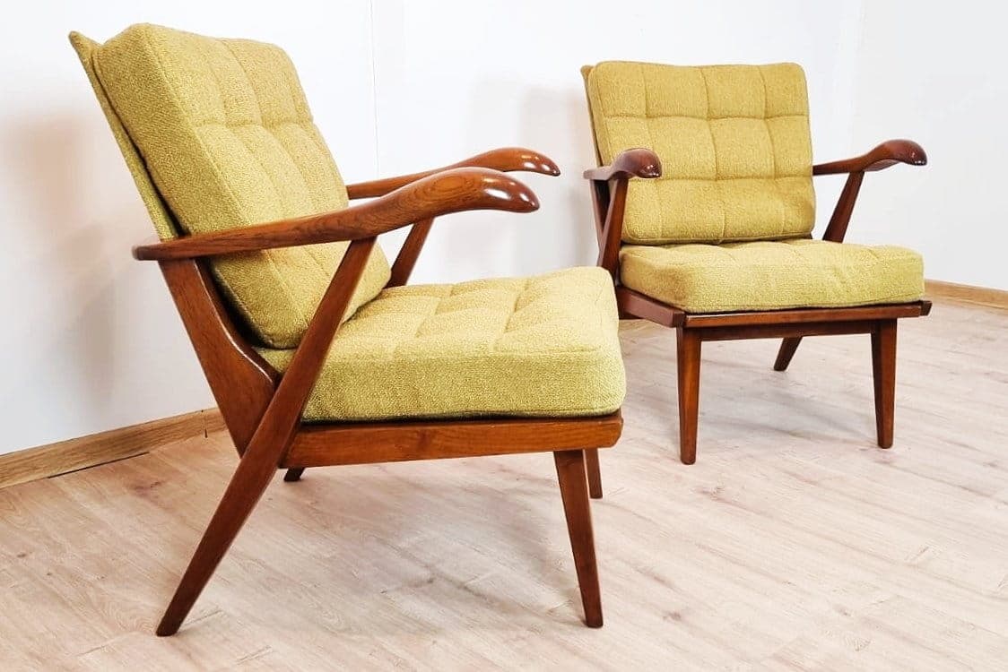 Pair of armchairs Krasna Jizba, yellow, wood, Czechoslovakia, 1960s. - 48304