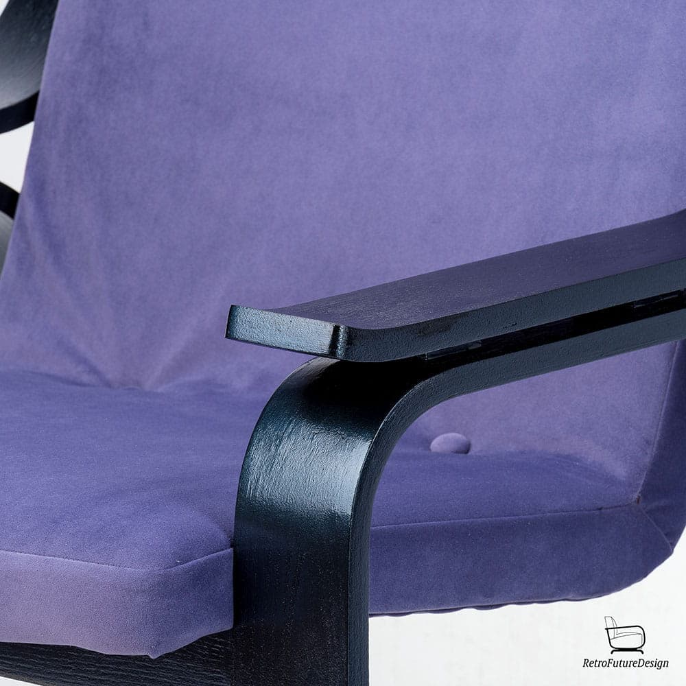 Pair of armchairs Woodline, violet, black plywood, by M. Zanuso, Arflex, Italy, 1960s. - 48299