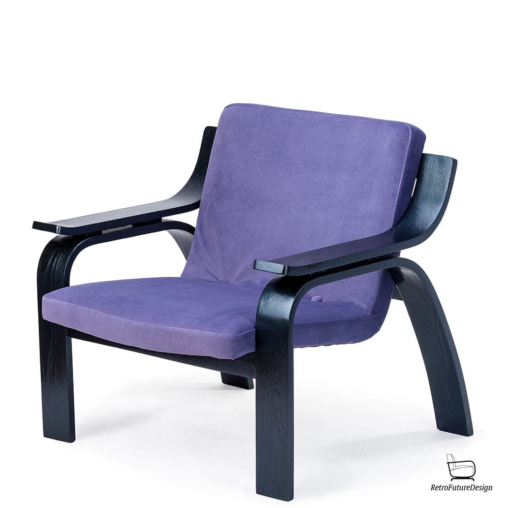 Pair of armchairs Woodline, violet, black plywood, by M. Zanuso, Arflex, Italy, 1960s. - 48298