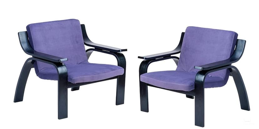 Pair of armchairs Woodline, violet, black plywood, by M. Zanuso, Arflex, Italy, 1960s.