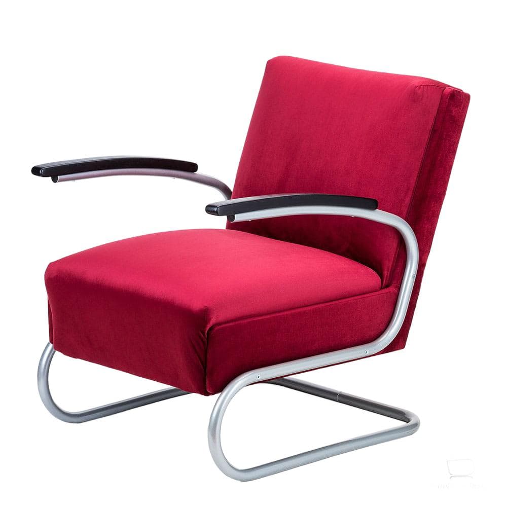 Armchair S 411, Bauhaus, red velvet, Germany, 1930s.