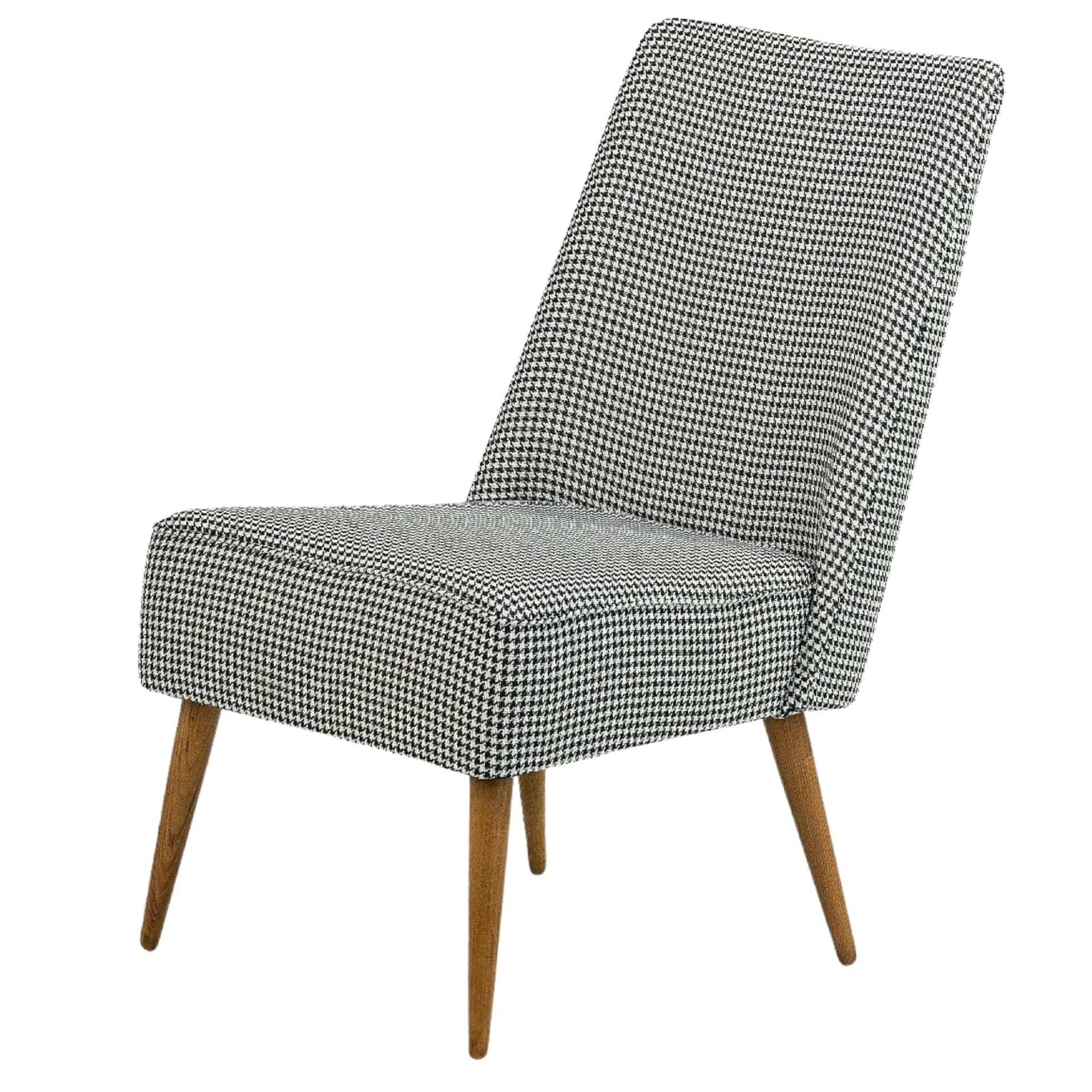 Pair of armchairs, black-and-white houndstooth, brown wood, Czechoslovakia, 1950s. - 223052