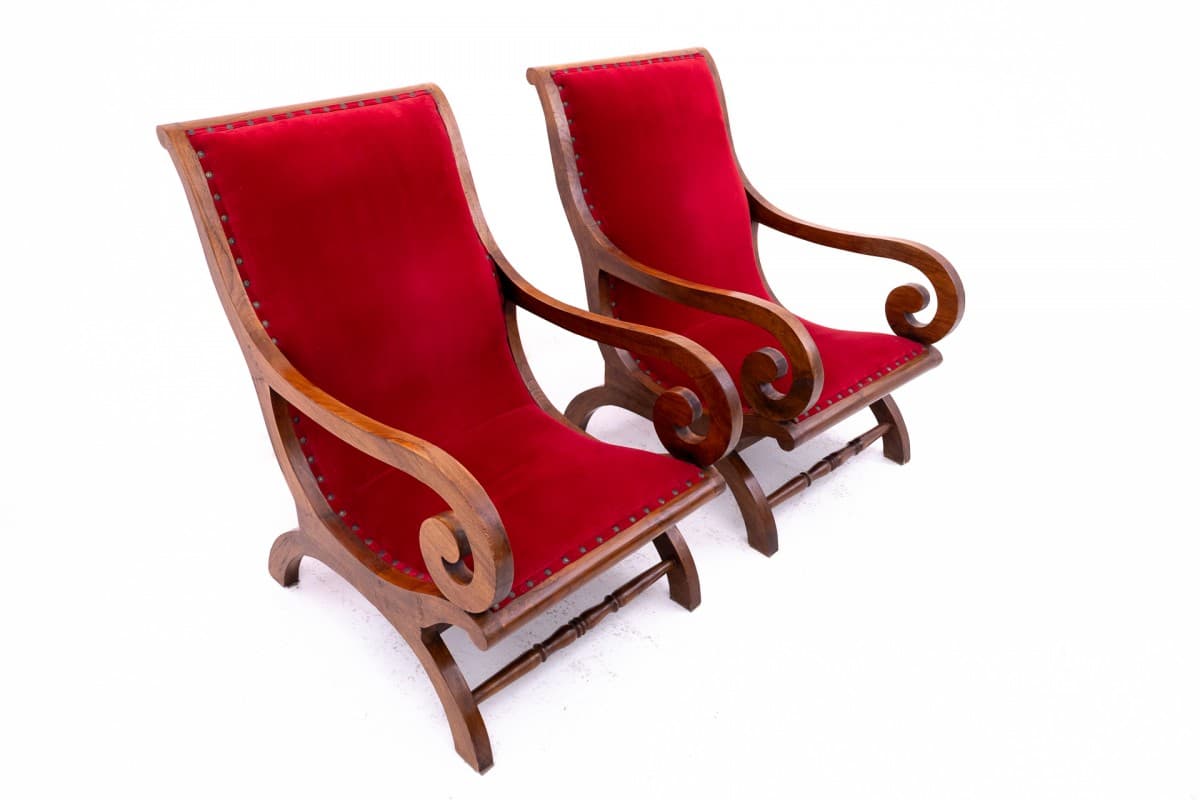 Red Velvet Armchairs, Art Nouveau Style, Northern Europe, 1920s - 49559