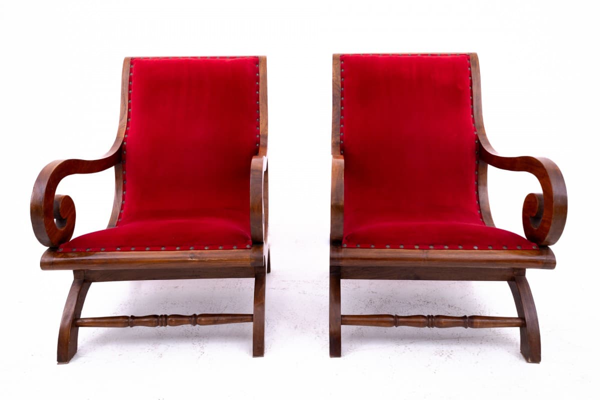 Red Velvet Armchairs, Art Nouveau Style, Northern Europe, 1920s - 49558