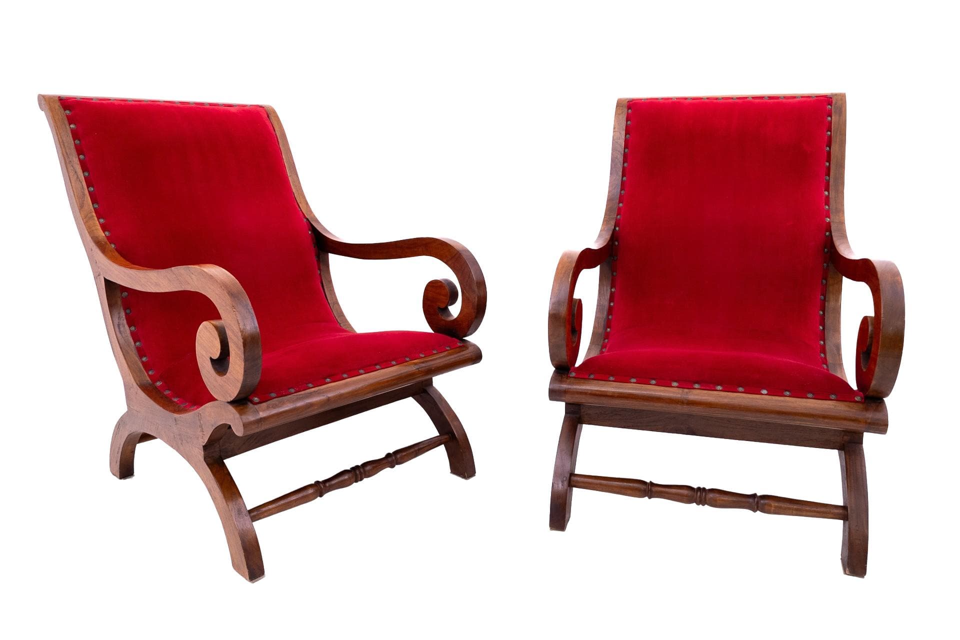 Red Velvet Armchairs, Art Nouveau Style, Northern Europe, 1920s