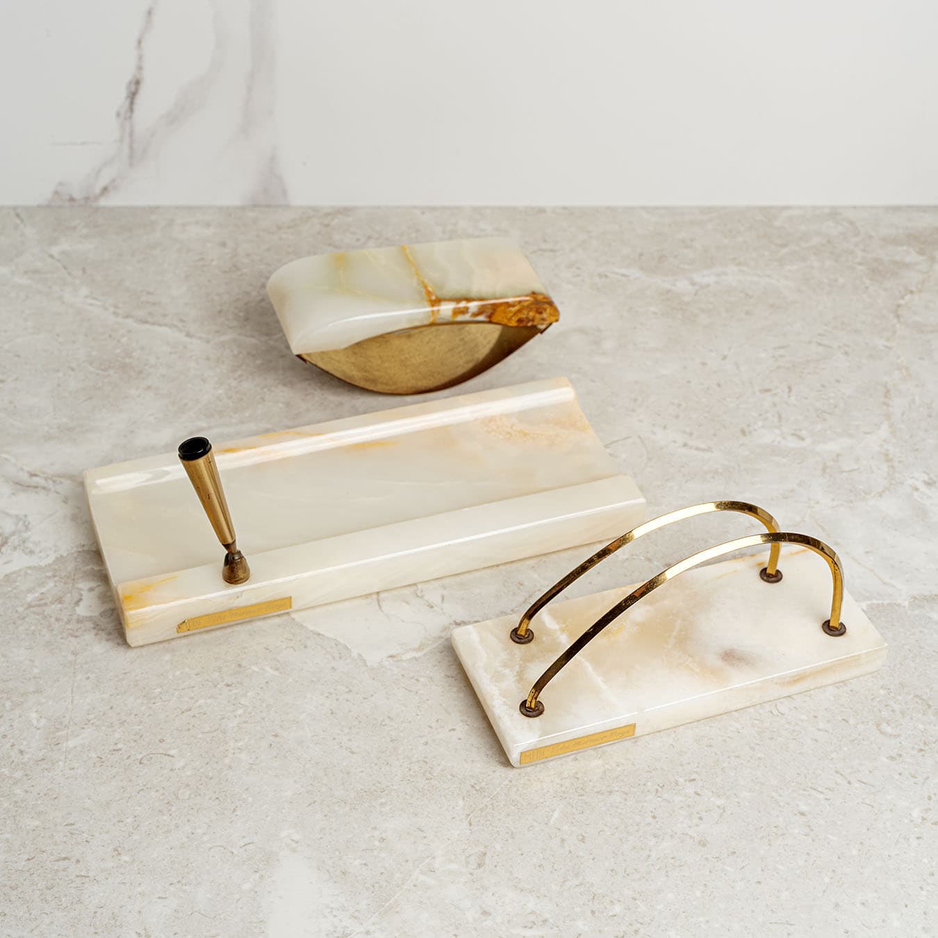 Desk set, ivory onyx, brass, Italy, 1970s. - 50924
