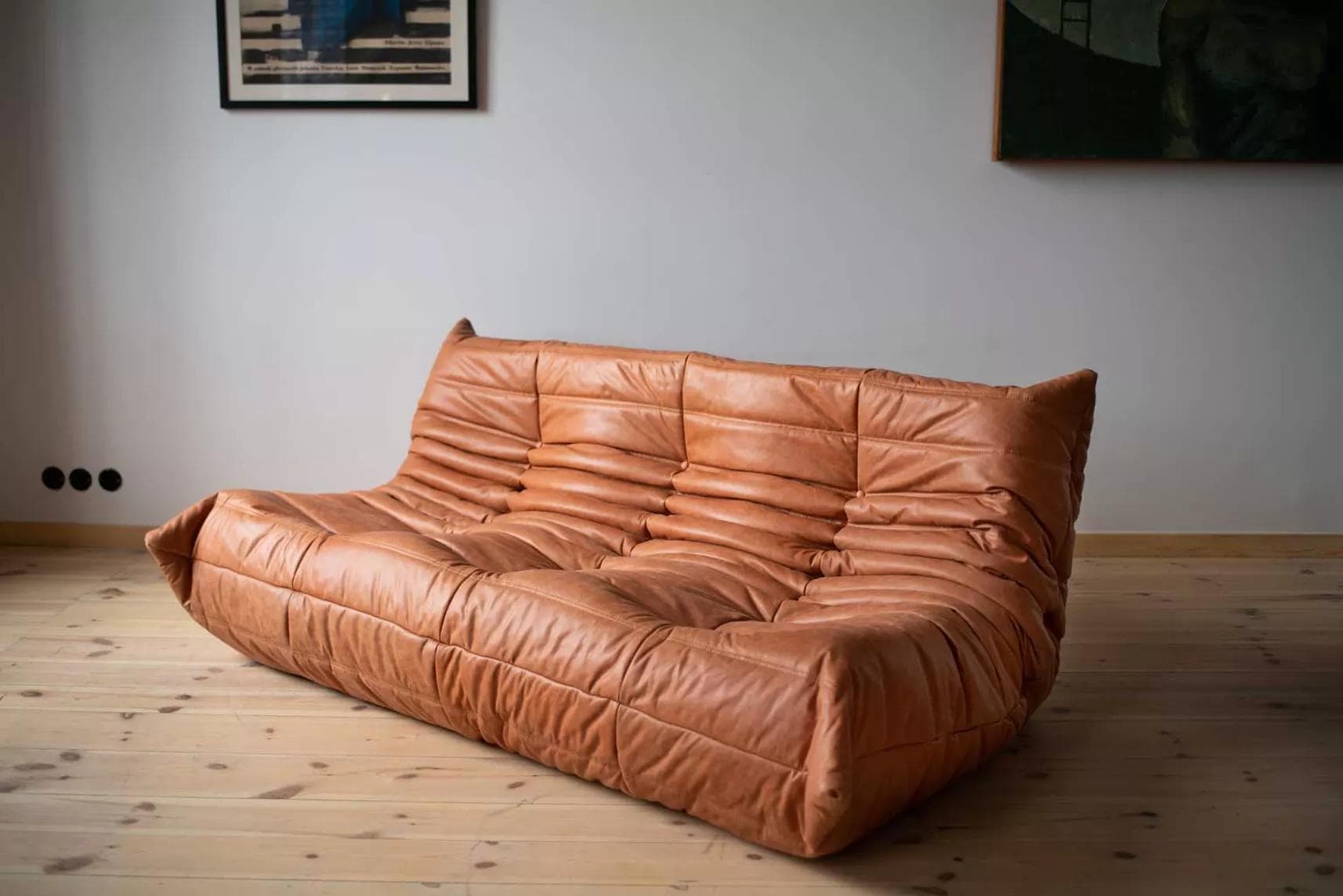 Sofa Togo trzyosobowa, skóra brązowa peach - 52248
