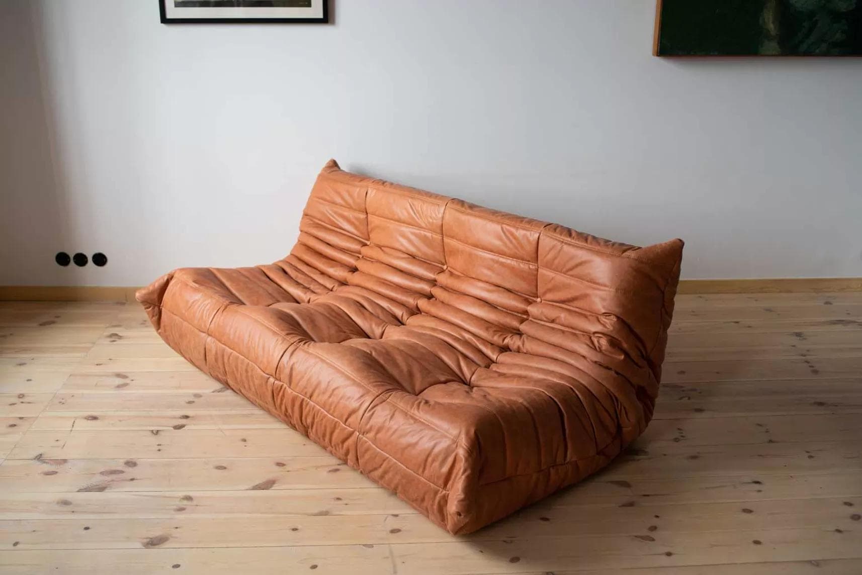 Sofa Togo trzyosobowa, skóra brązowa peach - 52243