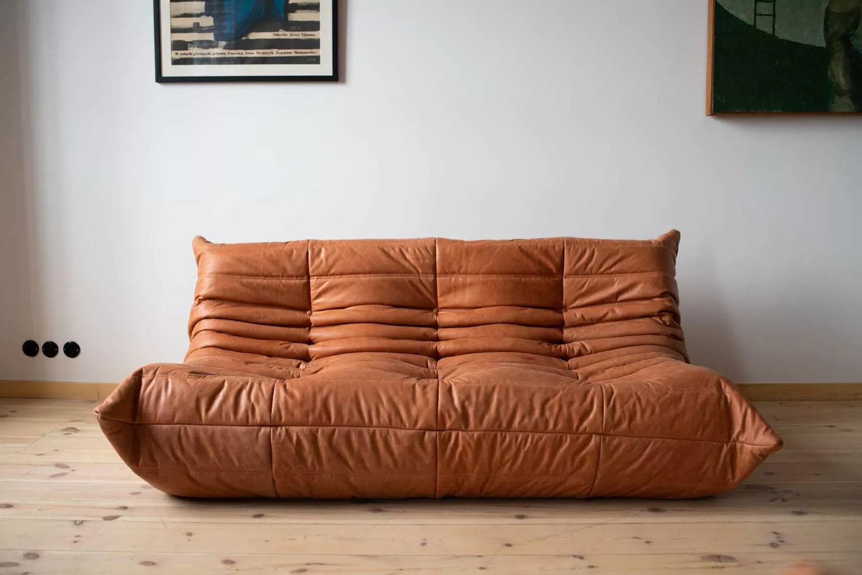 Sofa Togo trzyosobowa, skóra brązowa peach - 52241