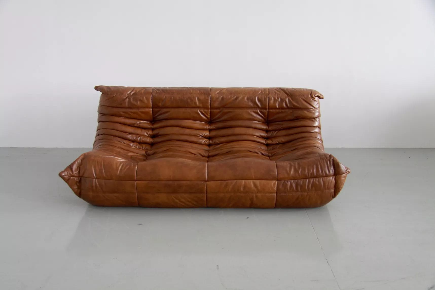 Sofa Togo trzyosobowa, skóra brązowa shine antique - 52239