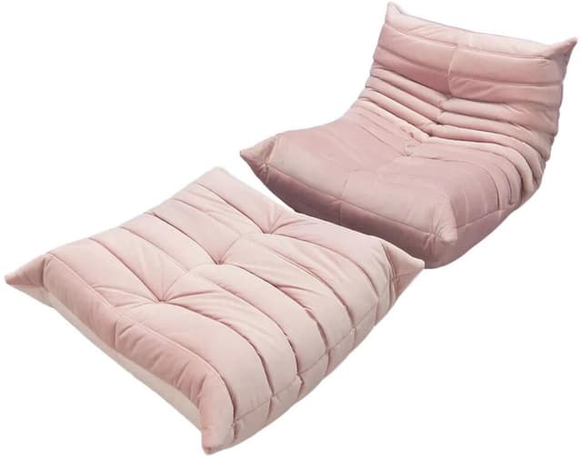 Fotel wypoczynkowy Togo z podnóżkiem, velvet różowy jasny - WYMIARY