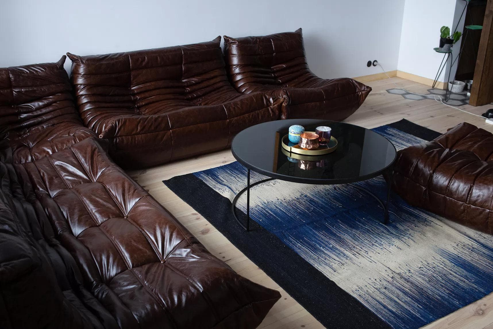 Zestaw wypoczynkowy Togo 5 części, skóra brązowa dark shiny - 52063