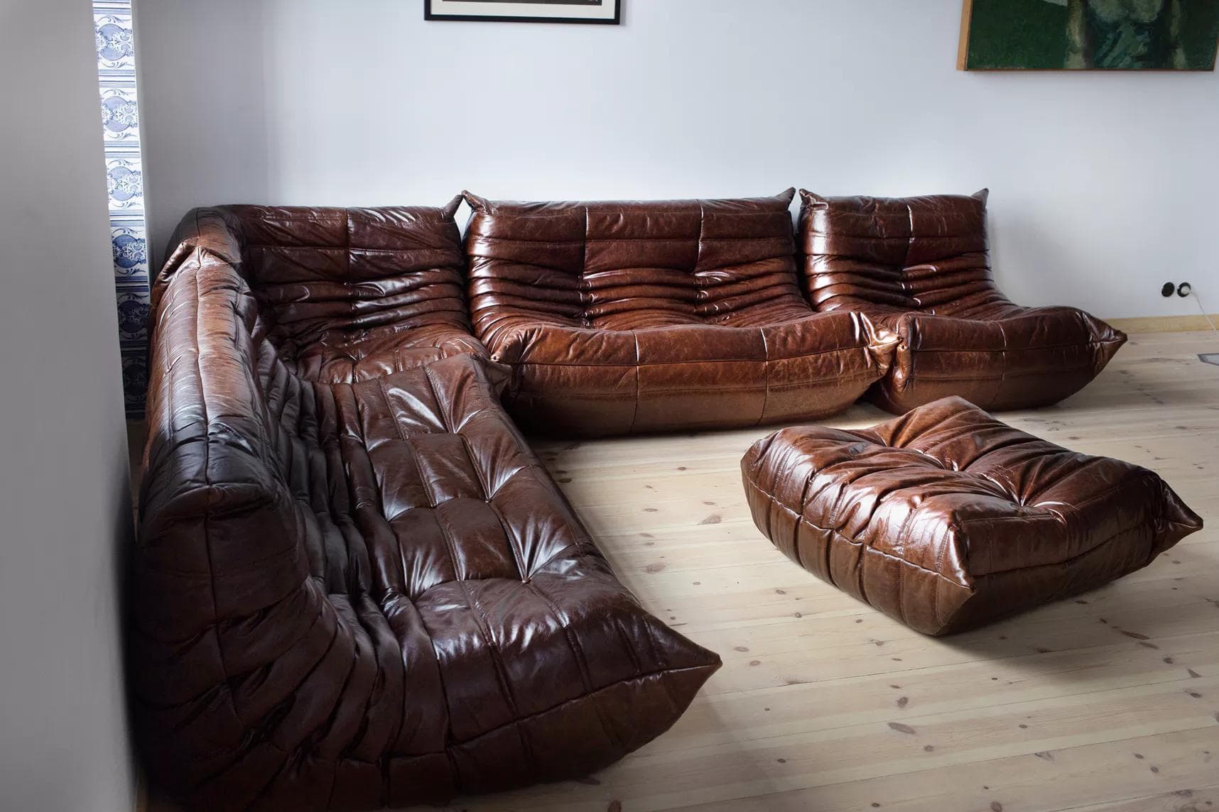 Zestaw wypoczynkowy Togo 5 części, skóra brązowa dark shiny - 52062