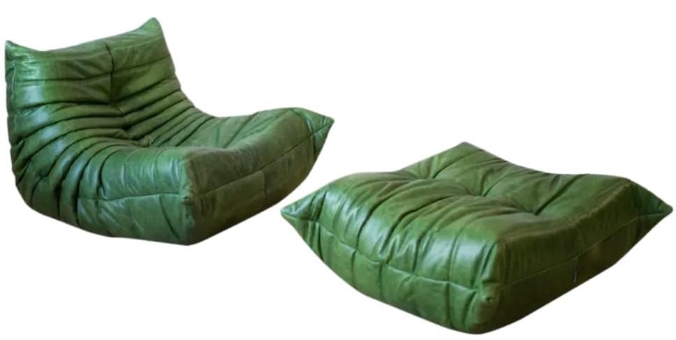 Fotel wypoczynkowy Togo z podnóżkiem, skóra zielona dubai