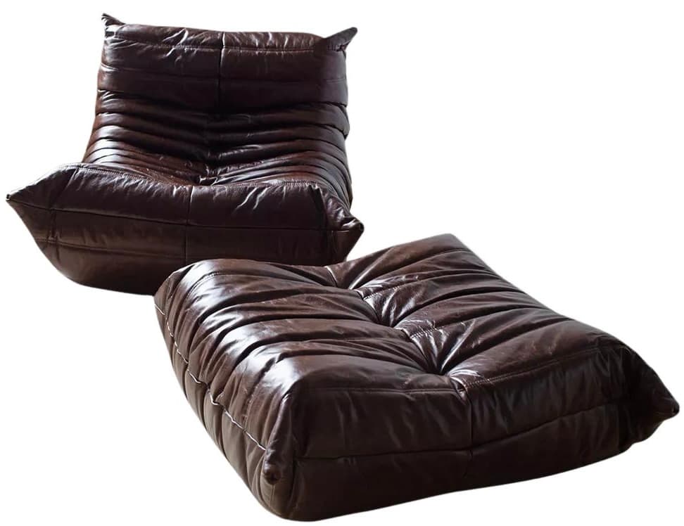 Fotel wypoczynkowy Togo z podnóżkiem, skóra brązowa dark shiny