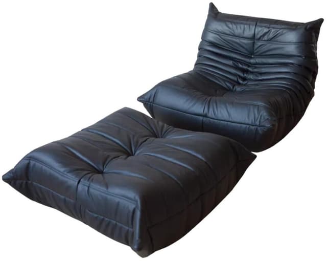 Fotel wypoczynkowy Togo z podnóżkiem, skóra czarna madras - WYMIARY