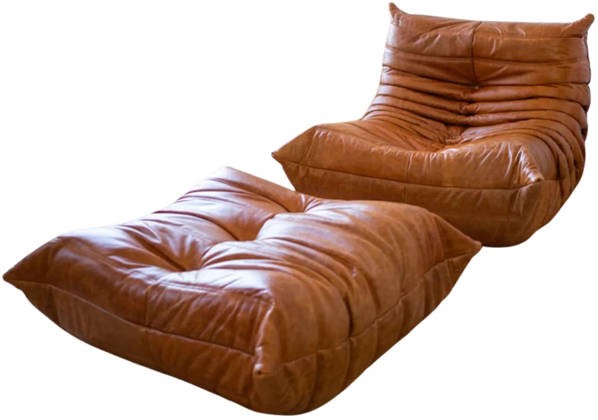 Fotel wypoczynkowy Togo z podnóżkiem, skóra brązowa dubai pine