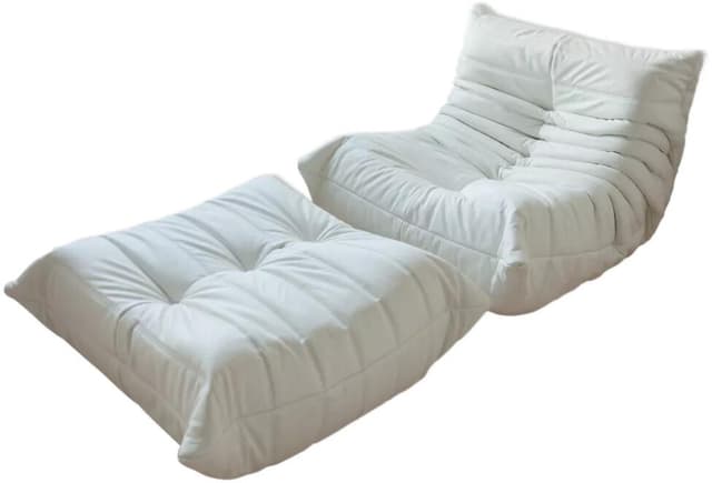 Fotel wypoczynkowy Togo z podnóżkiem, skóra biała madras - WYMIARY