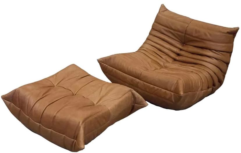 Fotel wypoczynkowy Togo z podnóżkiem, skóra brązowa tobacco