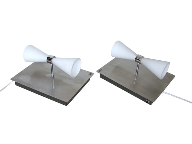 Para kinkietów HERSTAL Modern, srebrny, stal szczotkowana, szkło satynowe, lata 2000 - WYMIARY