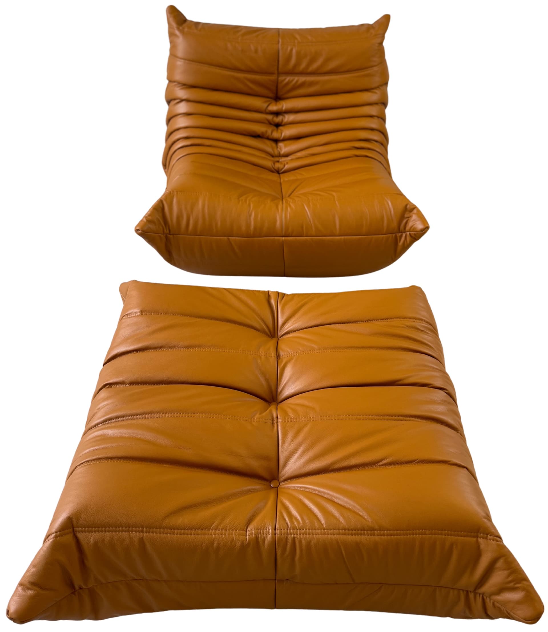 Fotel wypoczynkowy Togo z podnóżkiem, skóra brązowa light cognac